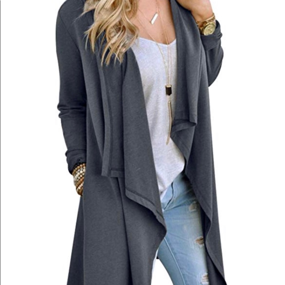 Open Front Waterfall Draped Trench Coat Cardigan